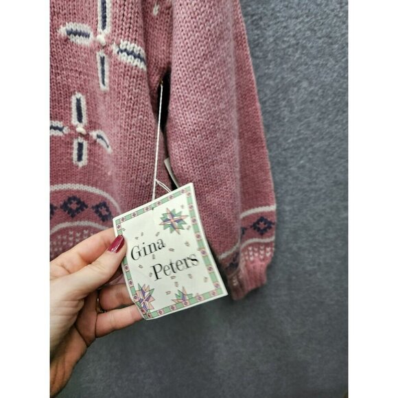 Vintage Gina Peters Pink Sweater Geometric Nordic Pattern Acrylic/Nylon Womens M - Picture 5 of 7